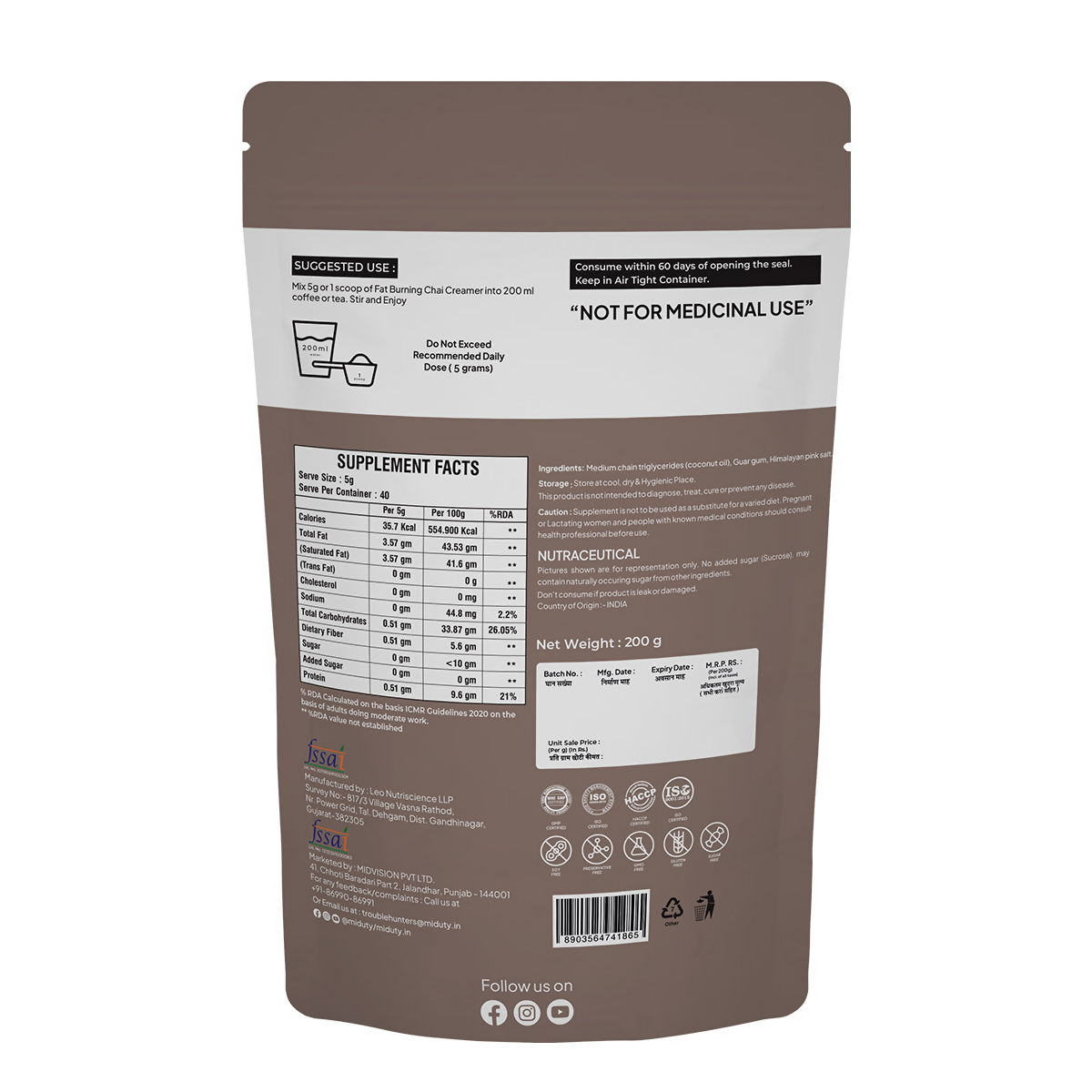 Miduty by Palak Notes Fat Burning Chai Creamer 
