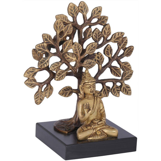 Exotic India Lord Buddha Seated On Wooden Pedestal With Bodhi Tree - Grab2buy