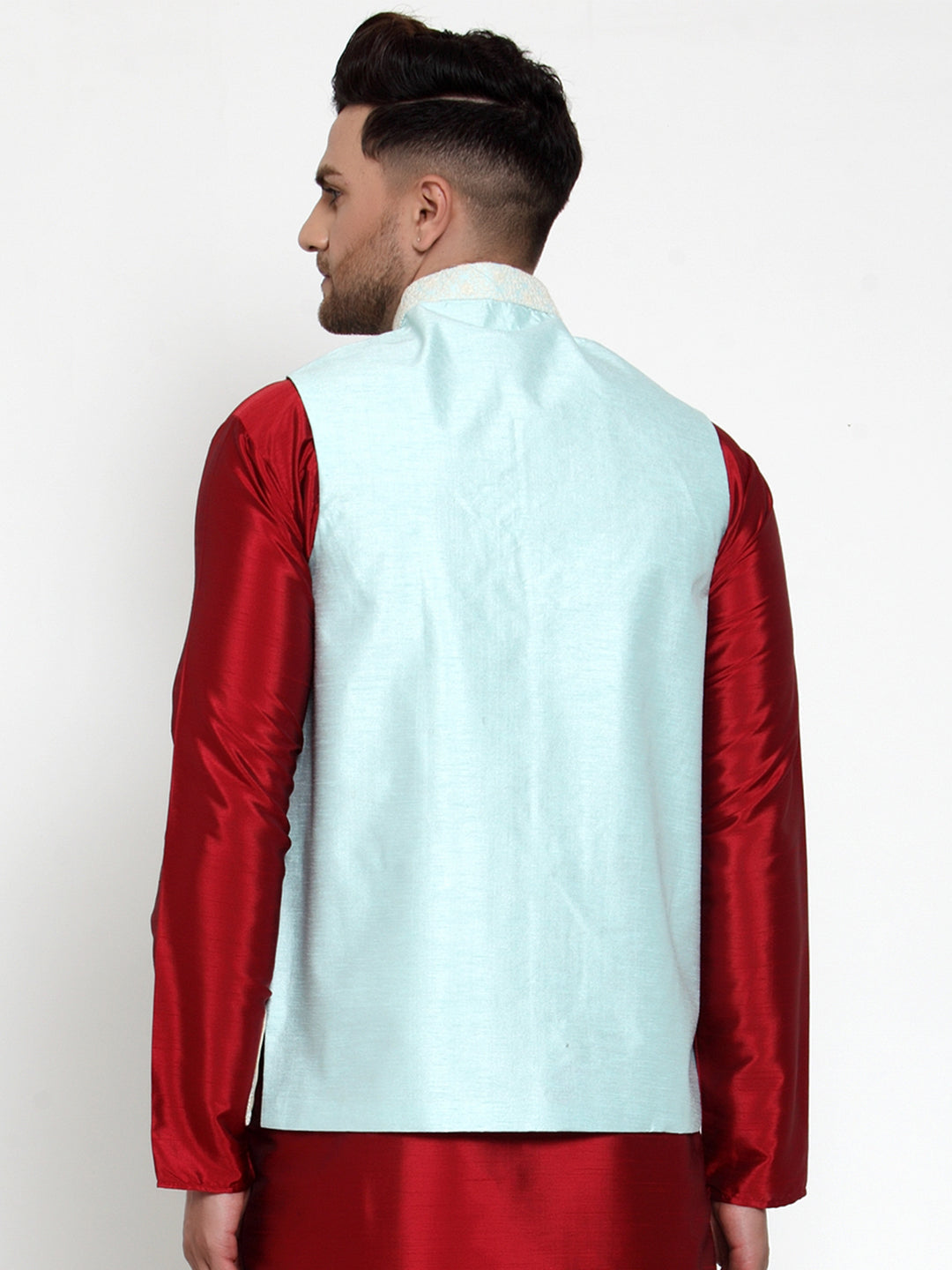 Jompers Men Blue Embroidered Nehru Jacket