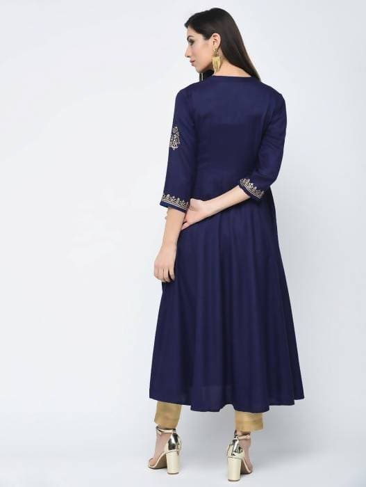 Aniyah Rayon Block Printed Anarkali Blue Kurta (AN-116K)