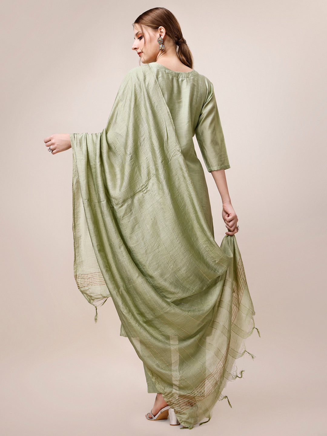 Embroidered Kurta With Pant And Dupatta Set, Multicolor - Hiral Fashion