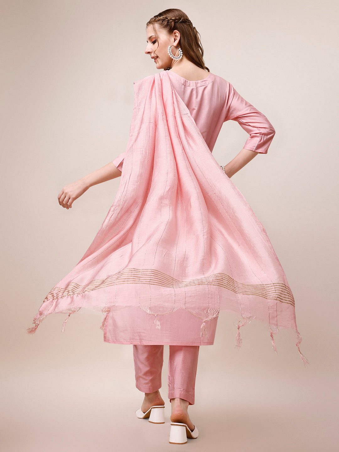 Embroidered Kurta With Pant And Dupatta Set, Multicolor - Hiral Fashion