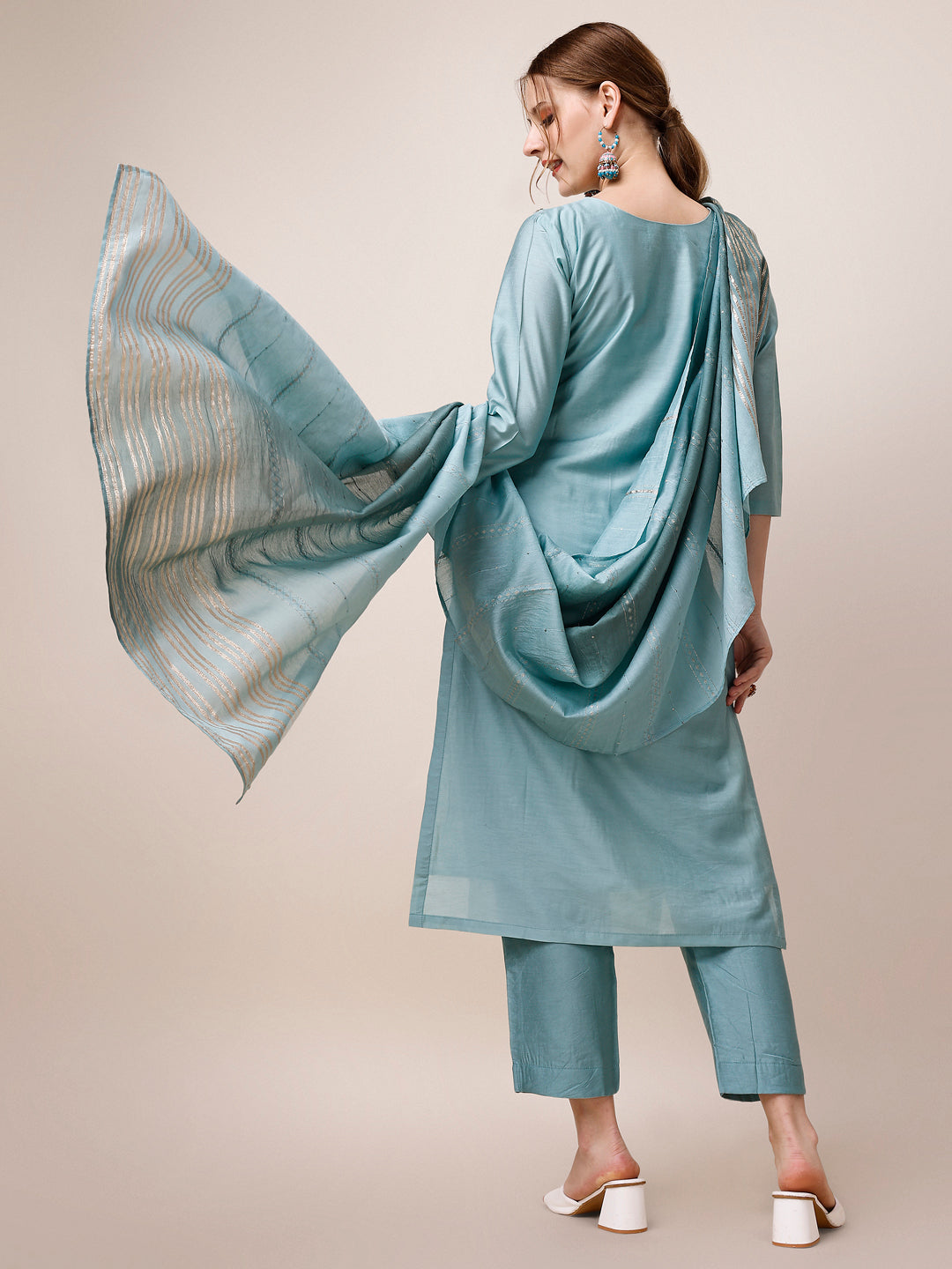 Hand Embroidered Kurta With Pant And Dupatta Set, Multicolor - Hiral Fashion