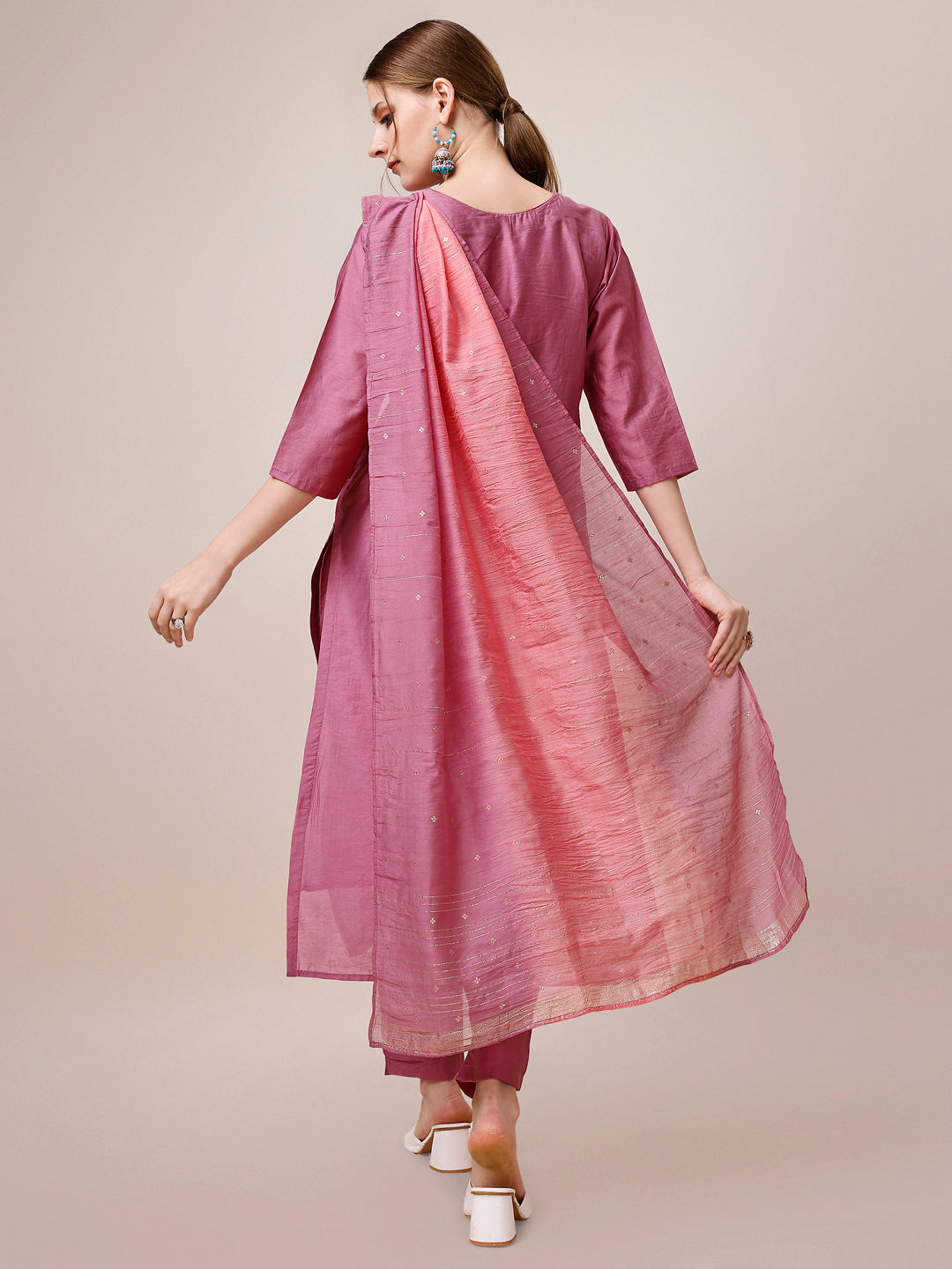 Hand Embroidered Kurta With Pant And Dupatta Set, Multicolor - Hiral Fashion