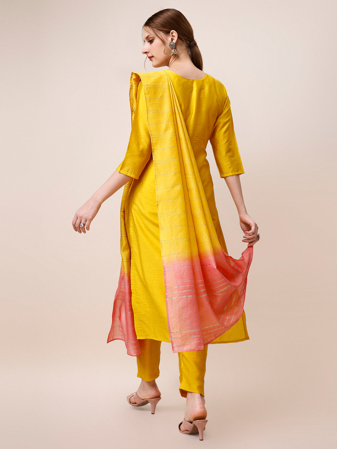 Hand Embroidered Kurta With Pant And Dupatta Set, Multicolor - Hiral Fashion