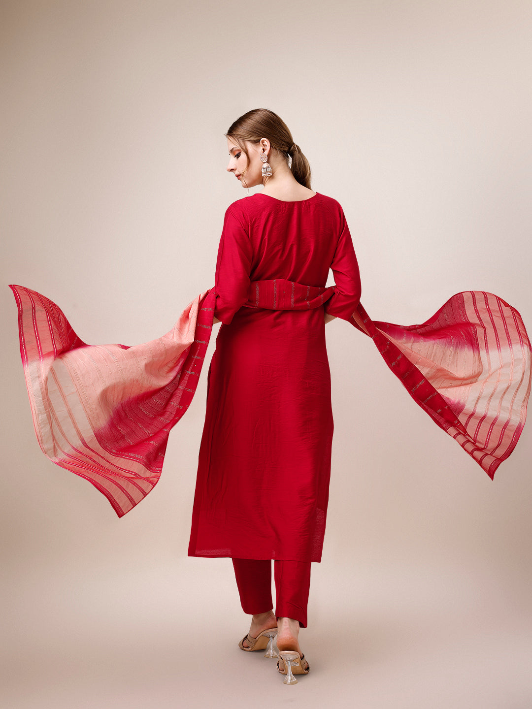Hand Embroidered Kurta With Pant And Dupatta Set, Multicolor - Hiral Fashion