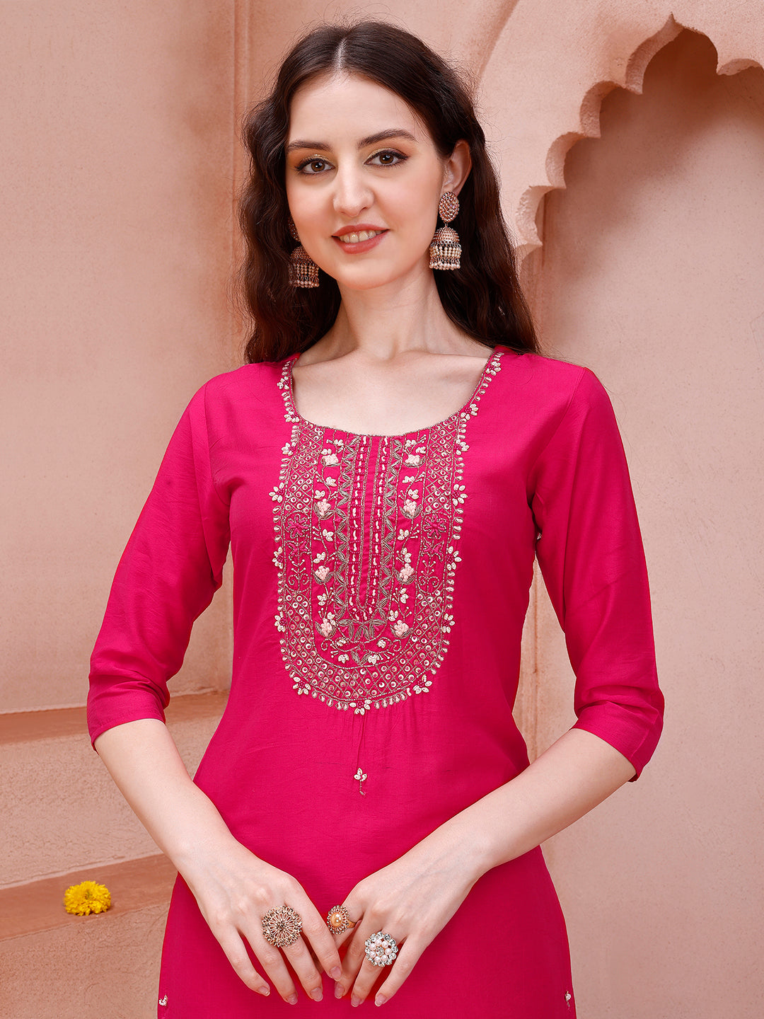 Embroidered Kurta With Pant And Dupatta Set, Multicolor - Hiral Fashion