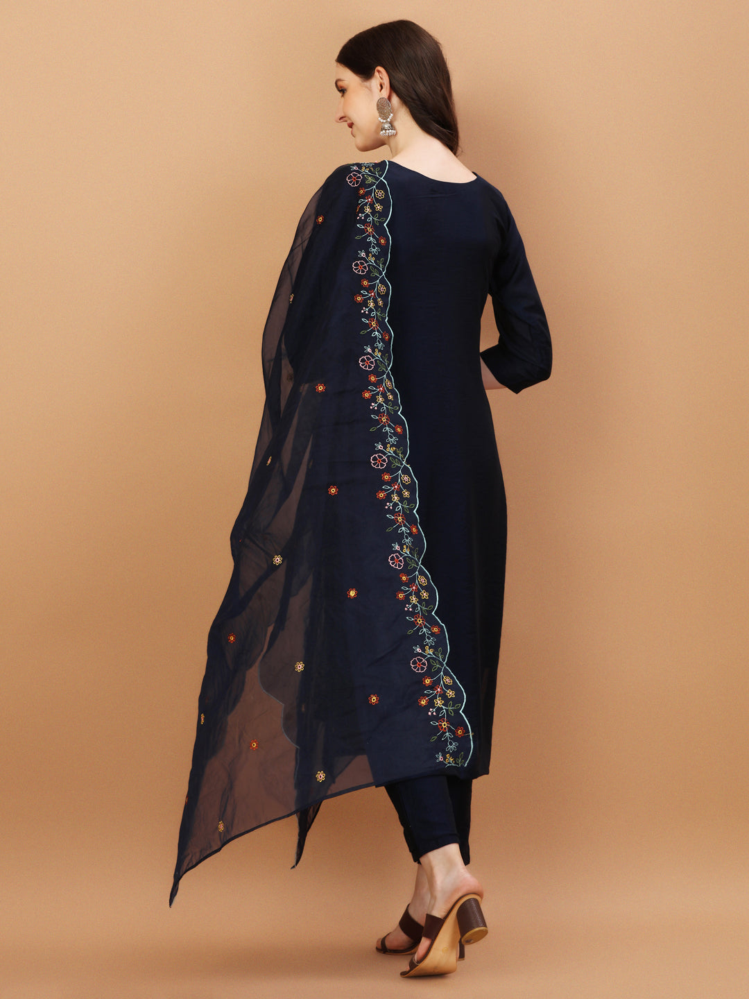 Embroidered Kurta With Pant And Embroidered Dupatta Set, Multicolor - Hiral Fashion