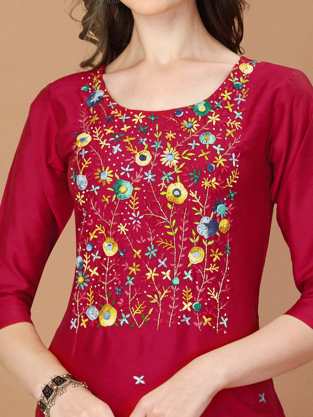 Embroidered Kurta With Pant And Embroidered Dupatta Set, Multicolor - Hiral Fashion
