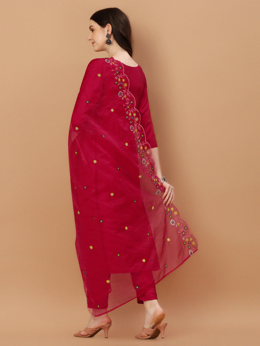 Embroidered Kurta With Pant And Embroidered Dupatta Set, Multicolor - Hiral Fashion