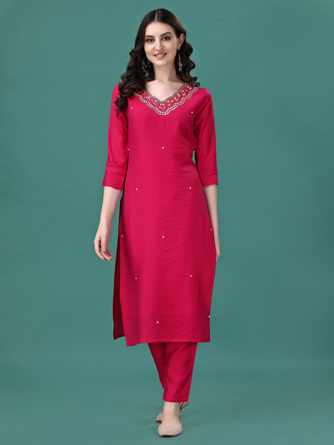 Hand Embroidered Kurta With Pant & Dupatta, Multicolor - Hiral Fashion