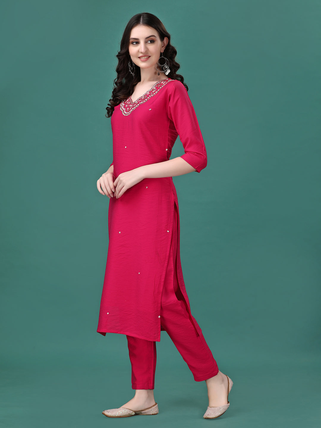 Hand Embroidered Kurta With Pant & Dupatta, Multicolor - Hiral Fashion