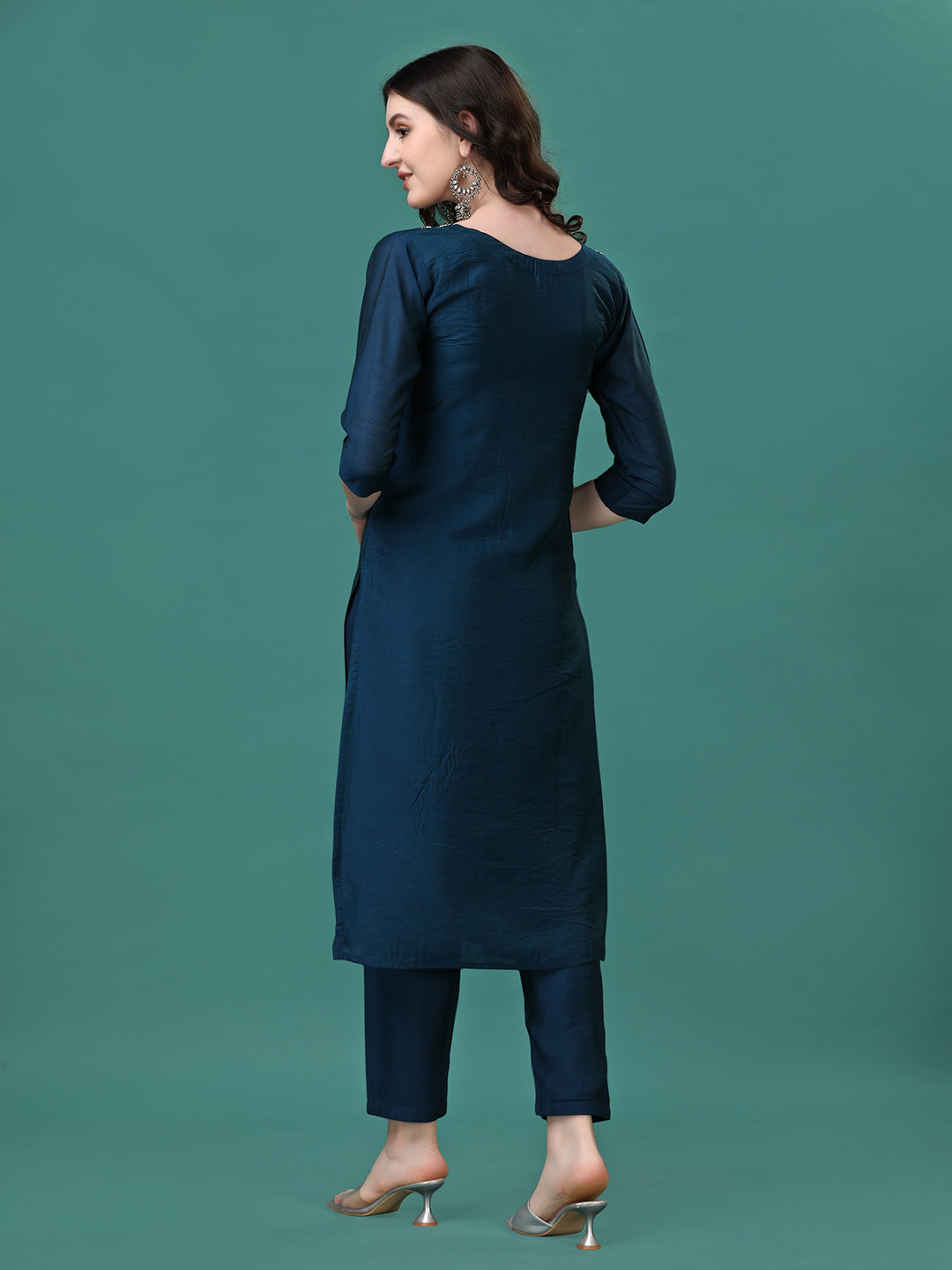 Hand Embroidered Kurta With Pant & Dupatta, Multicolor - Hiral Fashion