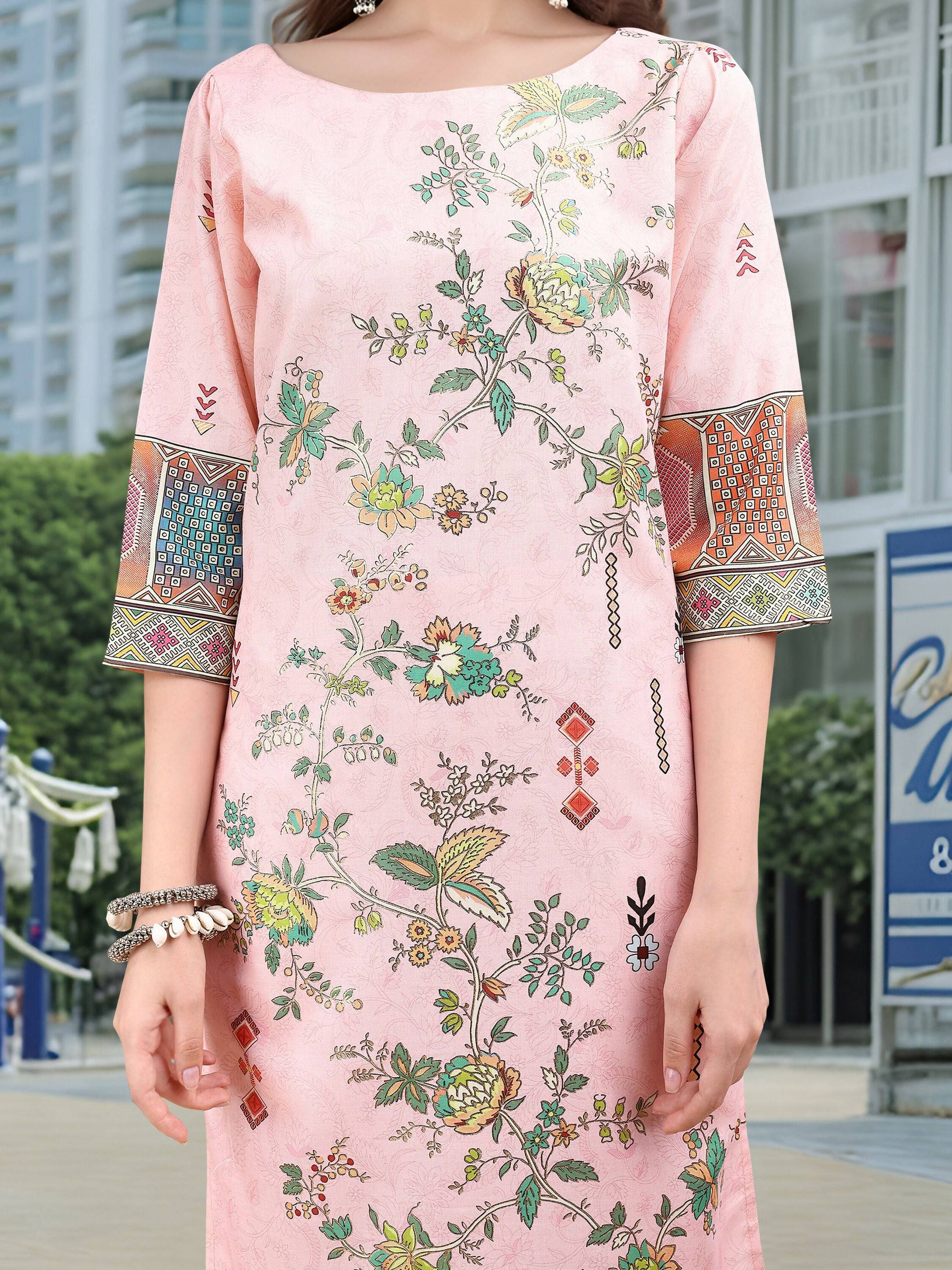 Joban Fashion Pink Position Digital Print With Position Foil Kurta Set