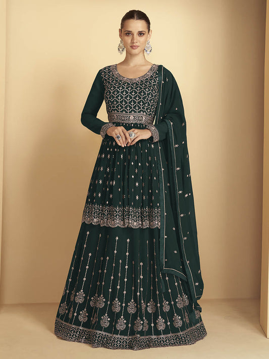 Myra Dark Green Georgette Embroidered Sharara Suit 