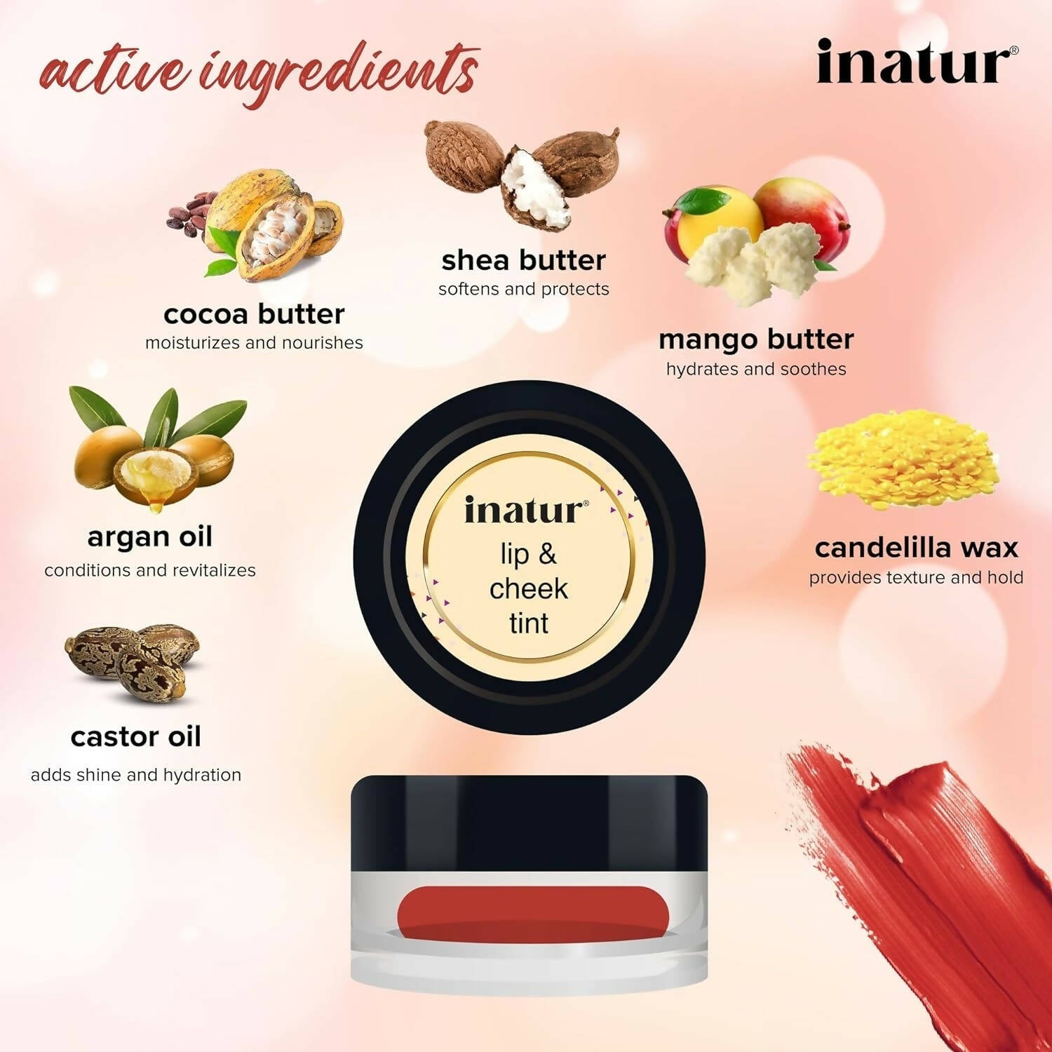 Inatur Lip and Cheek Tint Sunny Red 