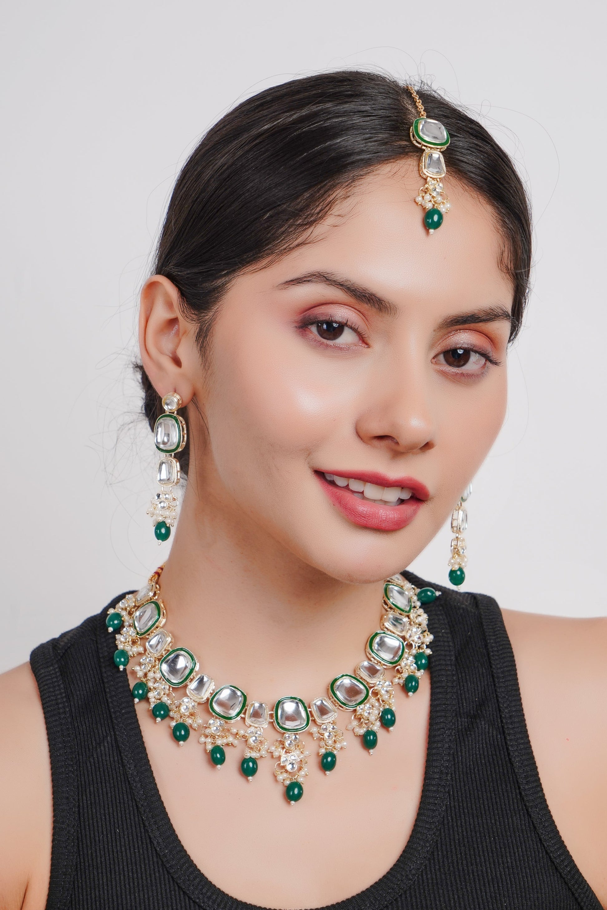 Divisha Alloy Gold-plated Green Fashion Jewellery Set | Grab2Buy