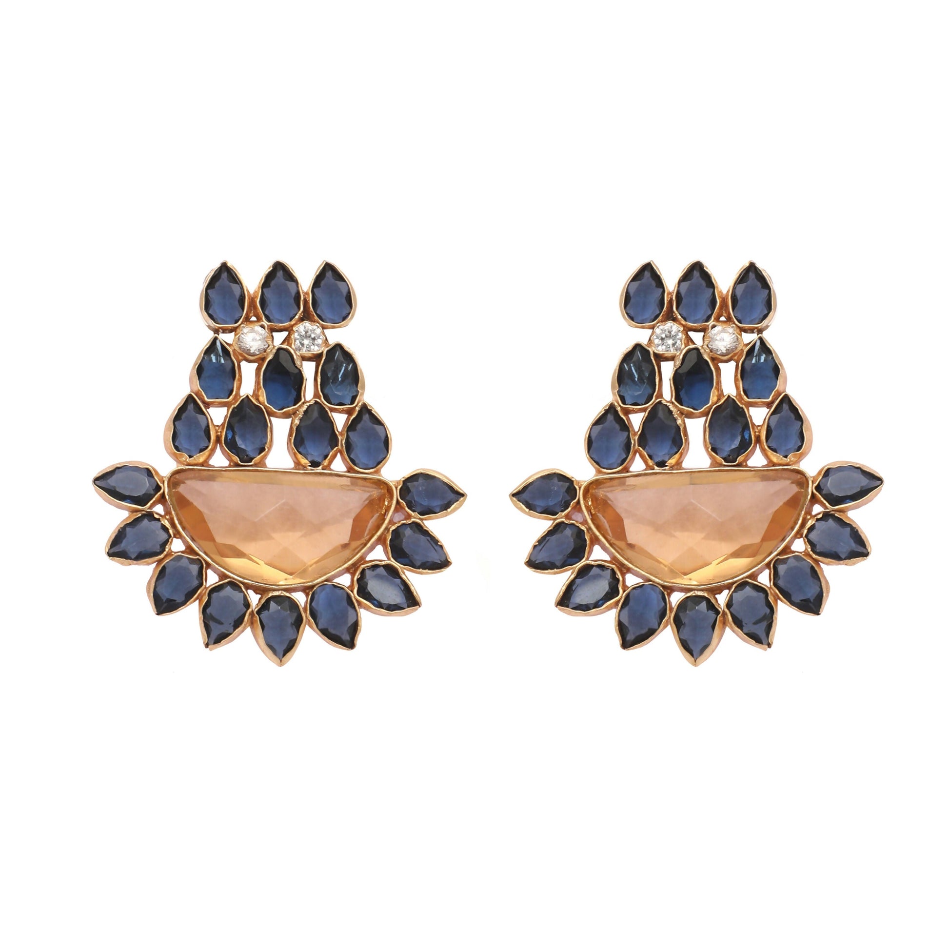 Nuyug 22K Gold Plated Crystal Studded Contemporary Floral Shaped Stud Earrings | Swadesiicart