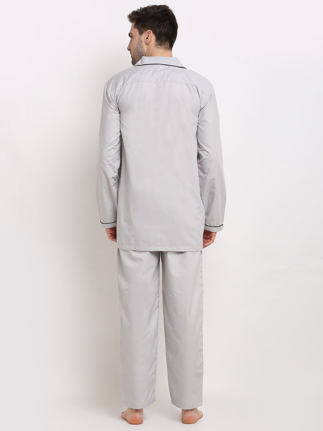Jainish Men's Steel-Grey Cotton Solid Night Suits ( GNS 003Steel-Grey )