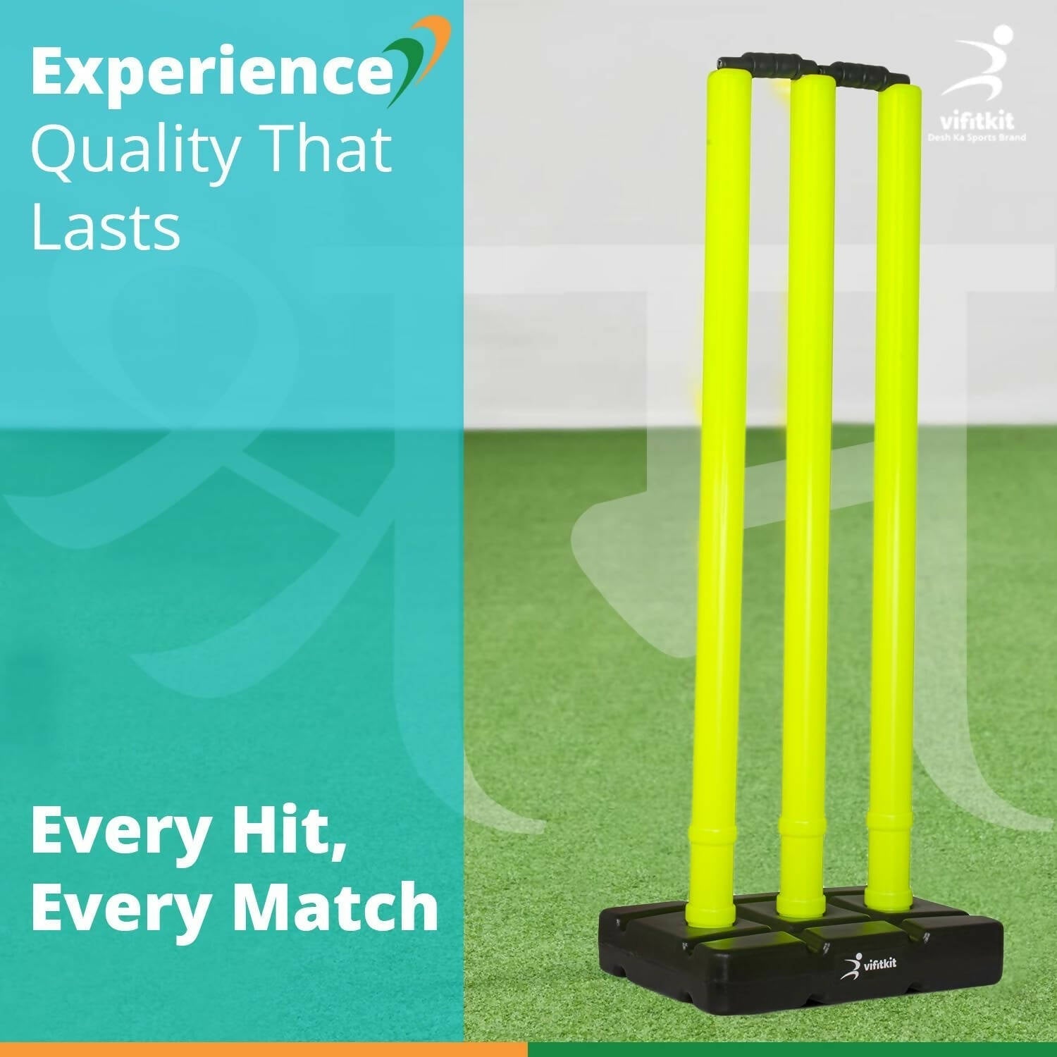Vifitkit Cricket Stumps with Stand & Bails (Black and Flourescent Green) 