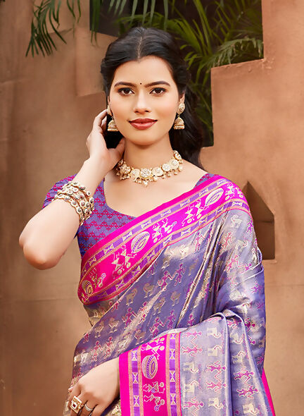 Sangam Prints Purple Kanjivaram Silk Woven Work Traditional Saree