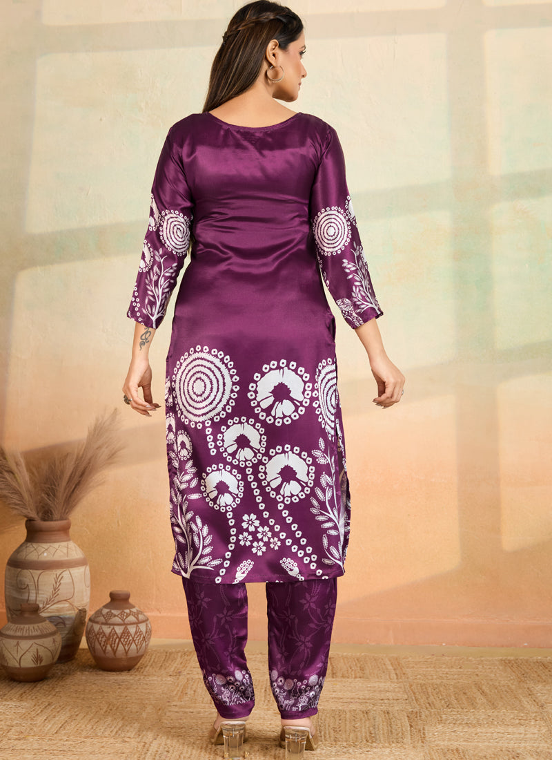 Prazu Fashion Purple Printed Cotton Reyon Kurta Pant Set