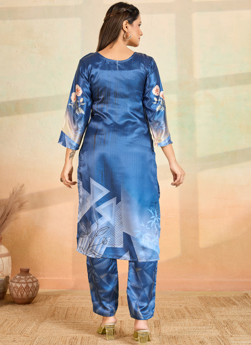 Prazu Fashion Blue Printed Cotton Reyon Kurta Pant Set