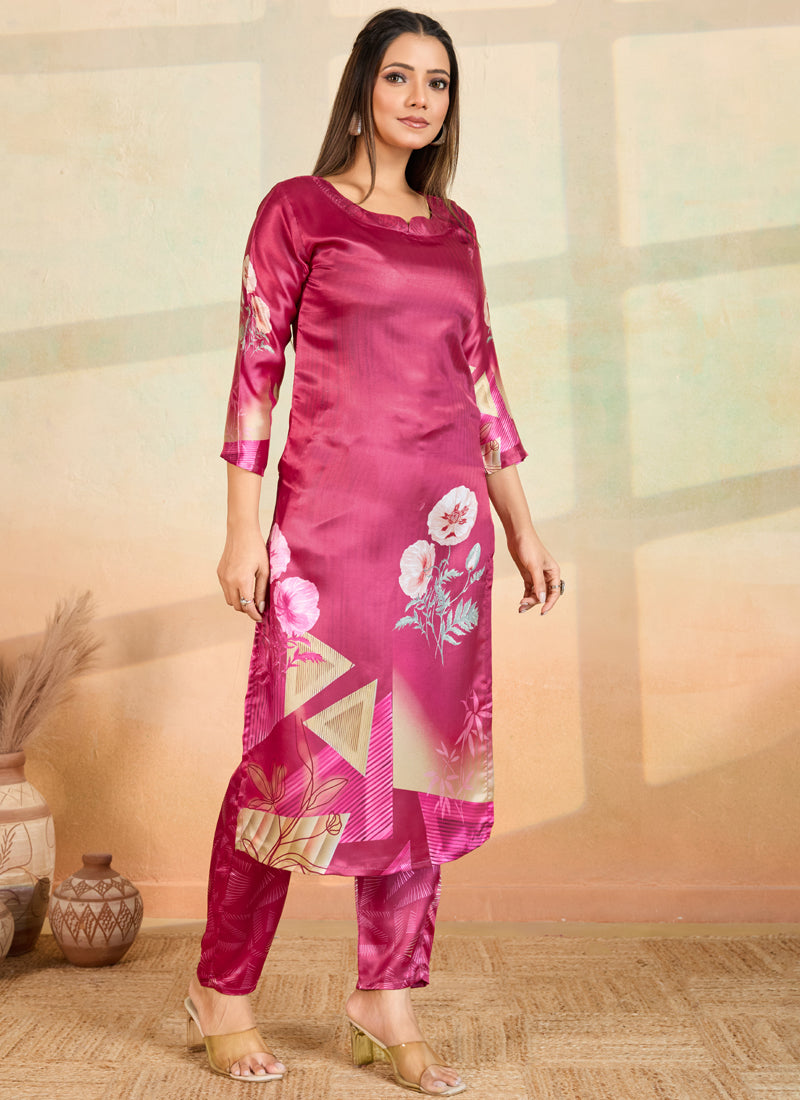 Prazu Fashion Pink Printed Cotton Reyon Kurta Pant Set