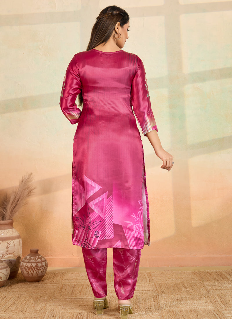 Prazu Fashion Pink Printed Cotton Reyon Kurta Pant Set