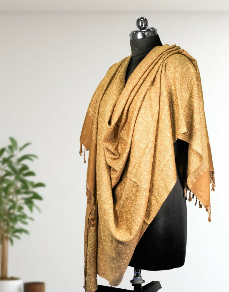 Weaving Mystery Handloom Pashmina Shawl-Kaani Zari - Tan Brown  Grab2Buy Weaving Mystery Grab2Buy