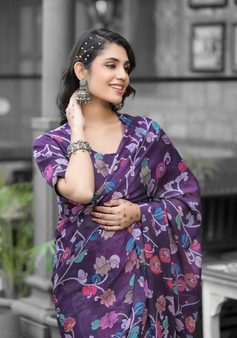 stylish Casual Purple Imported georgette Ready to Wear Fancy Saree - Ashwini