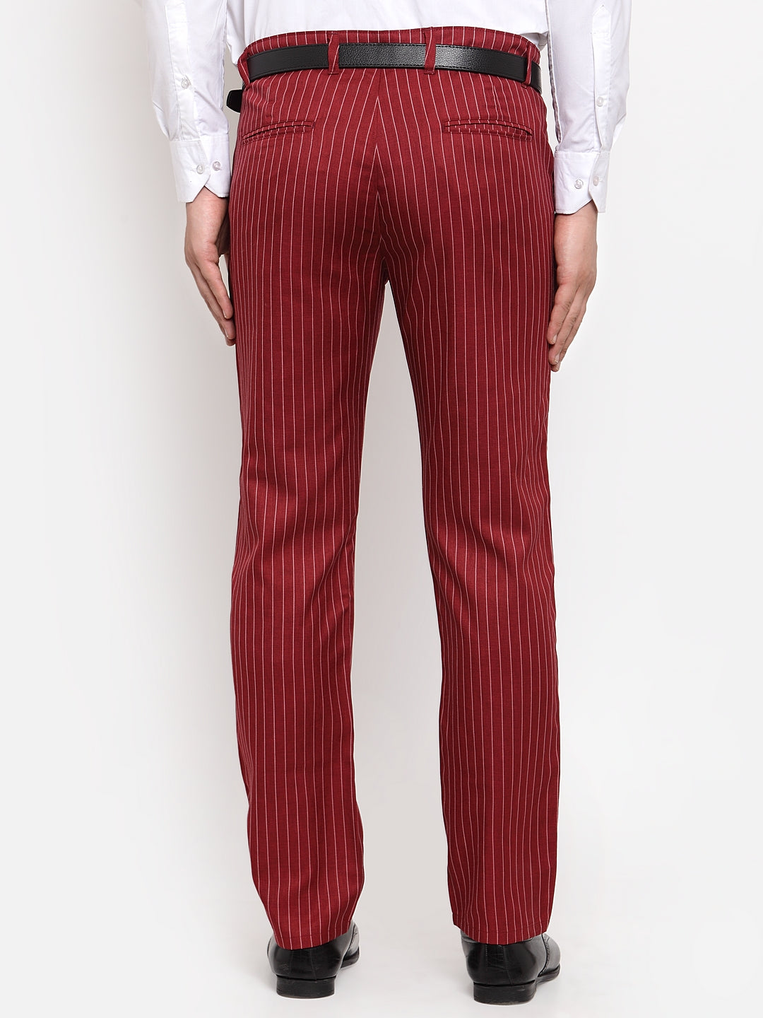 Jainish Men's Red Cotton Striped Formal Trousers ( FGP 255Maroon ) 