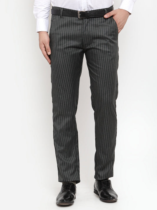 Jainish Men's Green Cotton Striped Formal Trousers ( FGP 255Olive ) 