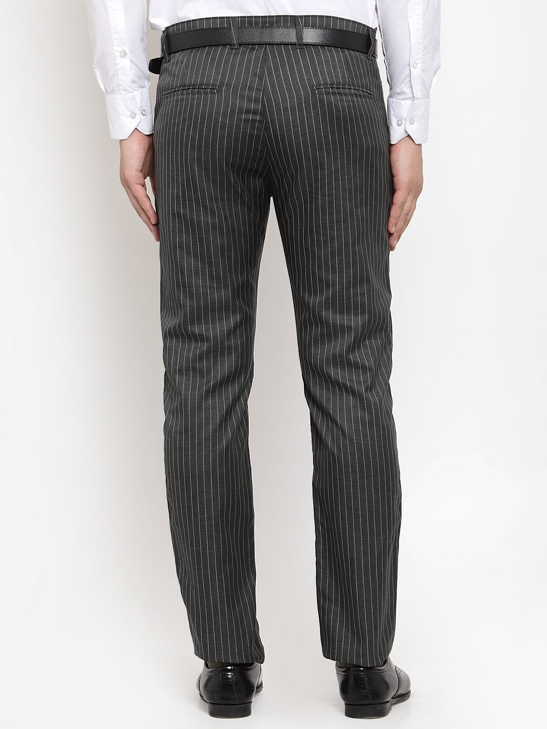 Jainish Men's Green Cotton Striped Formal Trousers ( FGP 255Olive ) 
