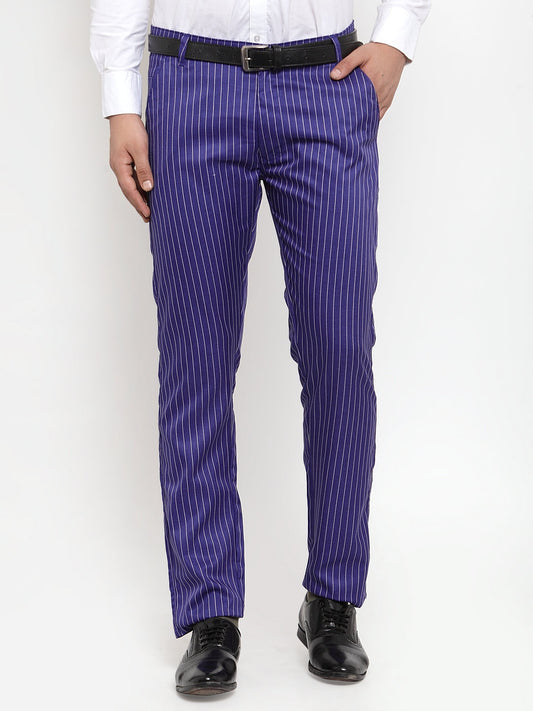 Jainish Men's Blue Cotton Striped Formal Trousers ( FGP 255Royal-Blue ) 