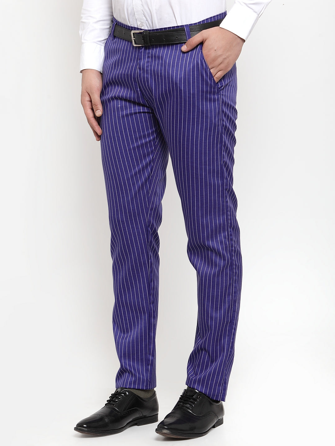 Jainish Men's Blue Cotton Striped Formal Trousers ( FGP 255Royal-Blue ) 