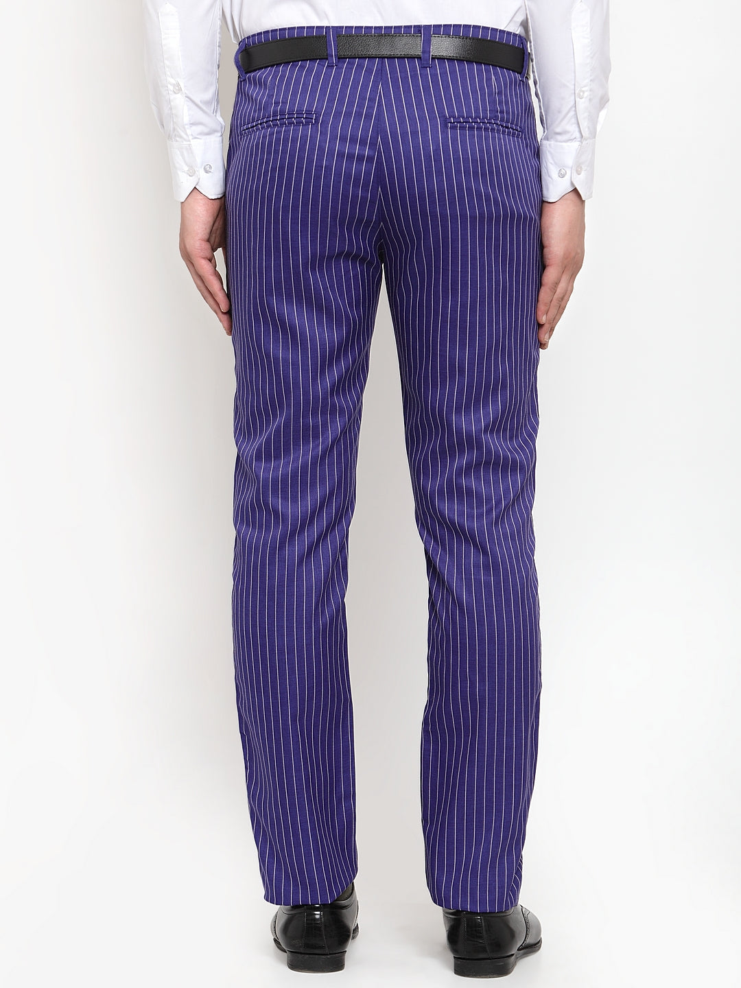 Jainish Men's Blue Cotton Striped Formal Trousers ( FGP 255Royal-Blue ) 