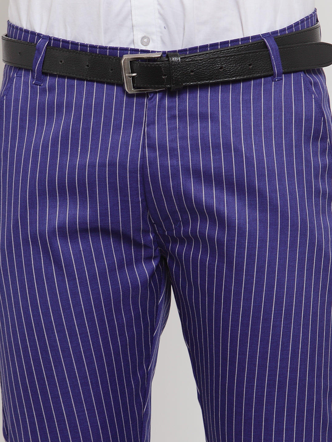 Jainish Men's Blue Cotton Striped Formal Trousers ( FGP 255Royal-Blue ) 
