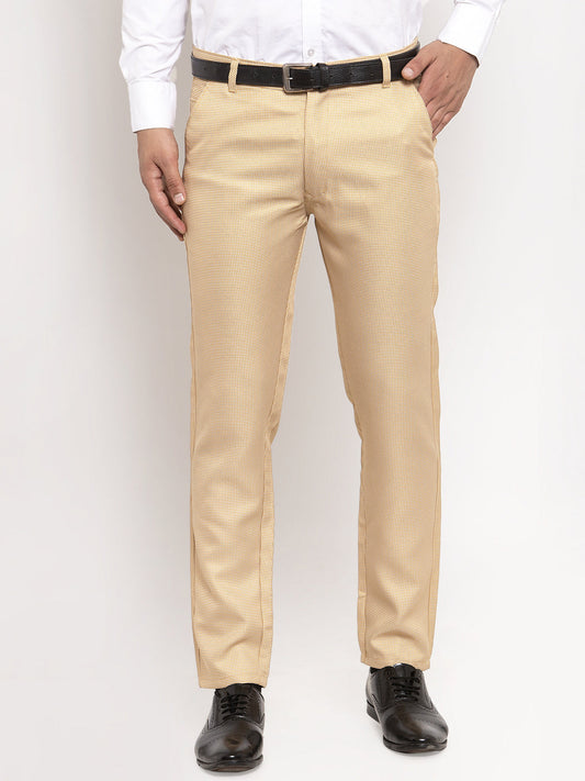 Jainish Men's Gold Cotton Polka Dots Formal Trousers ( GP 257Golden ) 