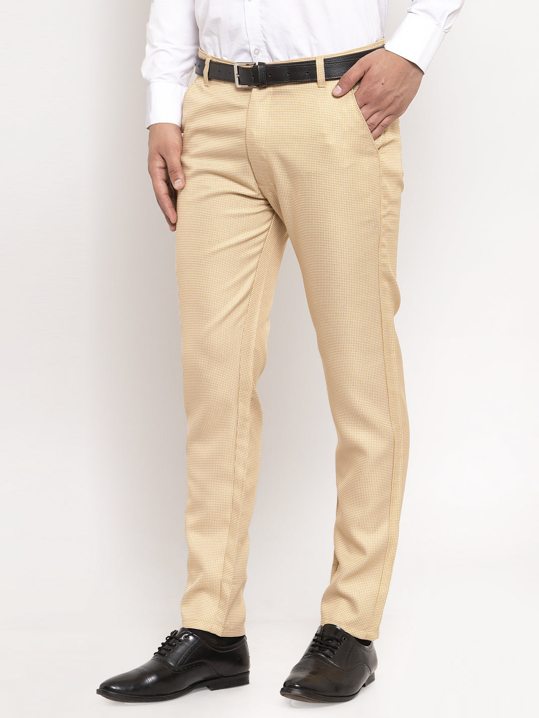 Jainish Men's Gold Cotton Polka Dots Formal Trousers ( GP 257Golden ) 