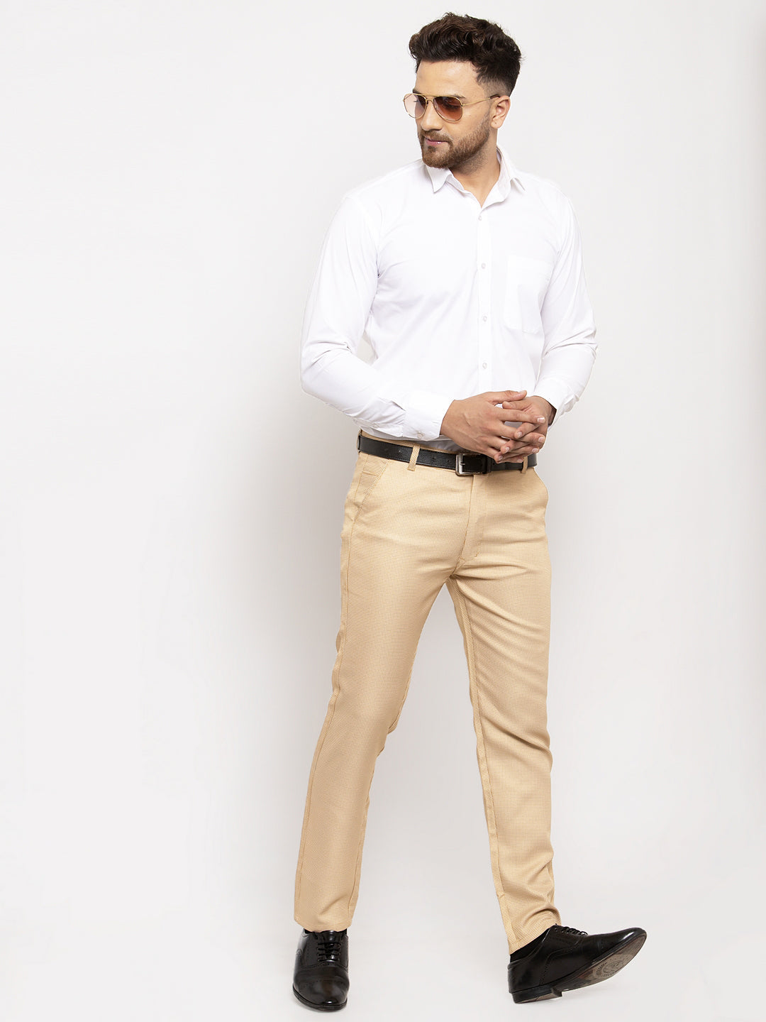 Jainish Men's Gold Cotton Polka Dots Formal Trousers ( GP 257Golden ) 