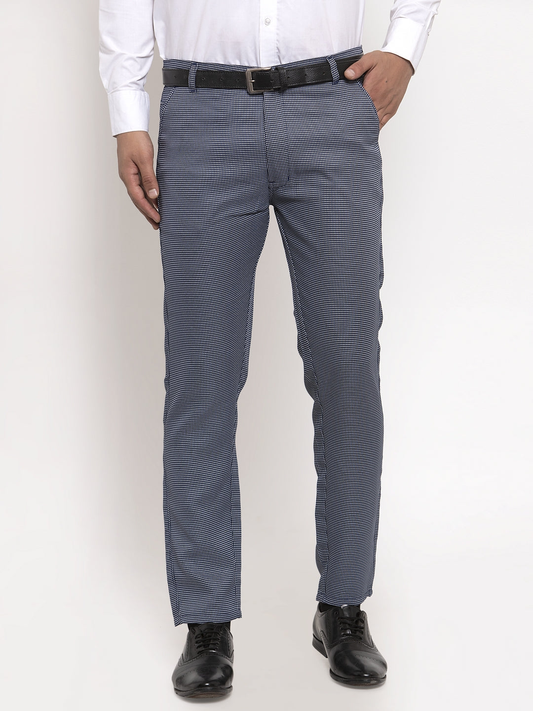 Jainish Men's Navy Cotton Polka Dots Formal Trousers ( GP 257Navy-Blue ) 