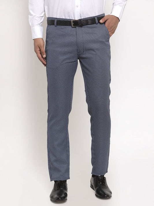 Jainish Men's Navy Cotton Polka Dots Formal Trousers ( GP 257Navy-Blue ) 
