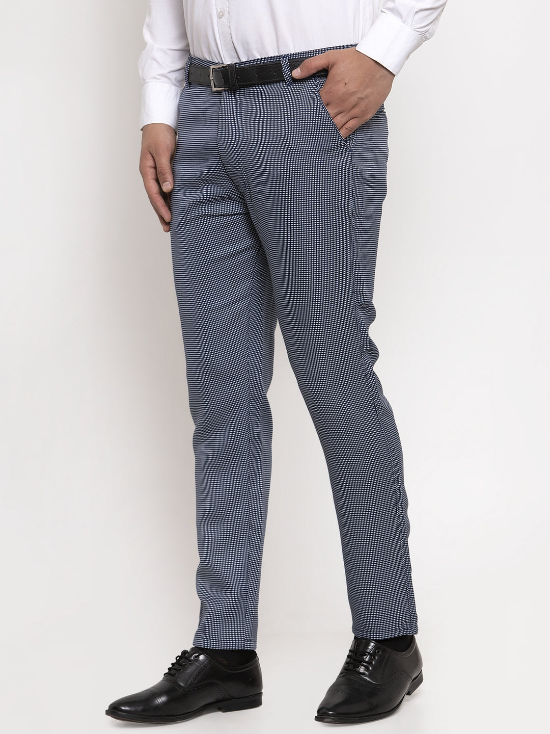 Jainish Men's Navy Cotton Polka Dots Formal Trousers ( GP 257Navy-Blue ) 