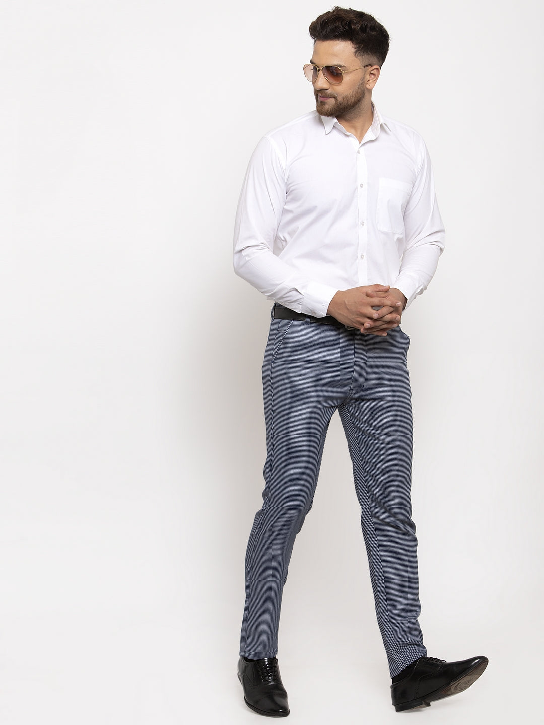 Jainish Men's Navy Cotton Polka Dots Formal Trousers ( GP 257Navy-Blue ) 