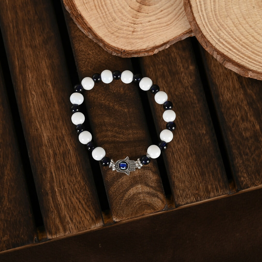 NVR Men & Women White & Black Marbel Crystal Elasticated Bracelet