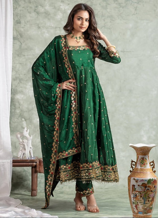 Yash Enterprise Green Silk Embroidery Party Wear Suit Set  Grab2Buy Yash Enterprise Grab2Buy