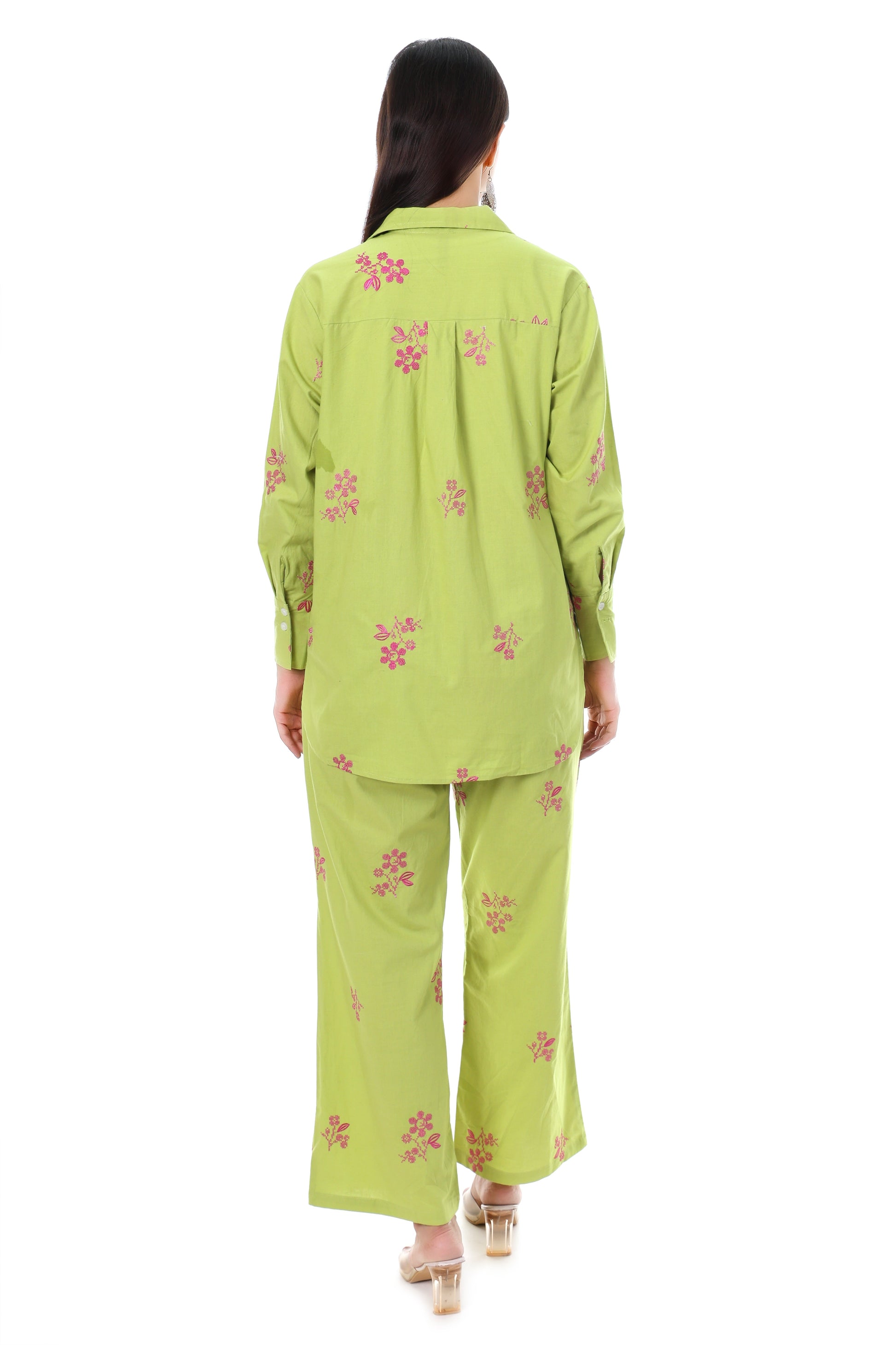 Jaitra Apparels Green Embroidered Premium Pure Cotton Co-Ord Set For Women 