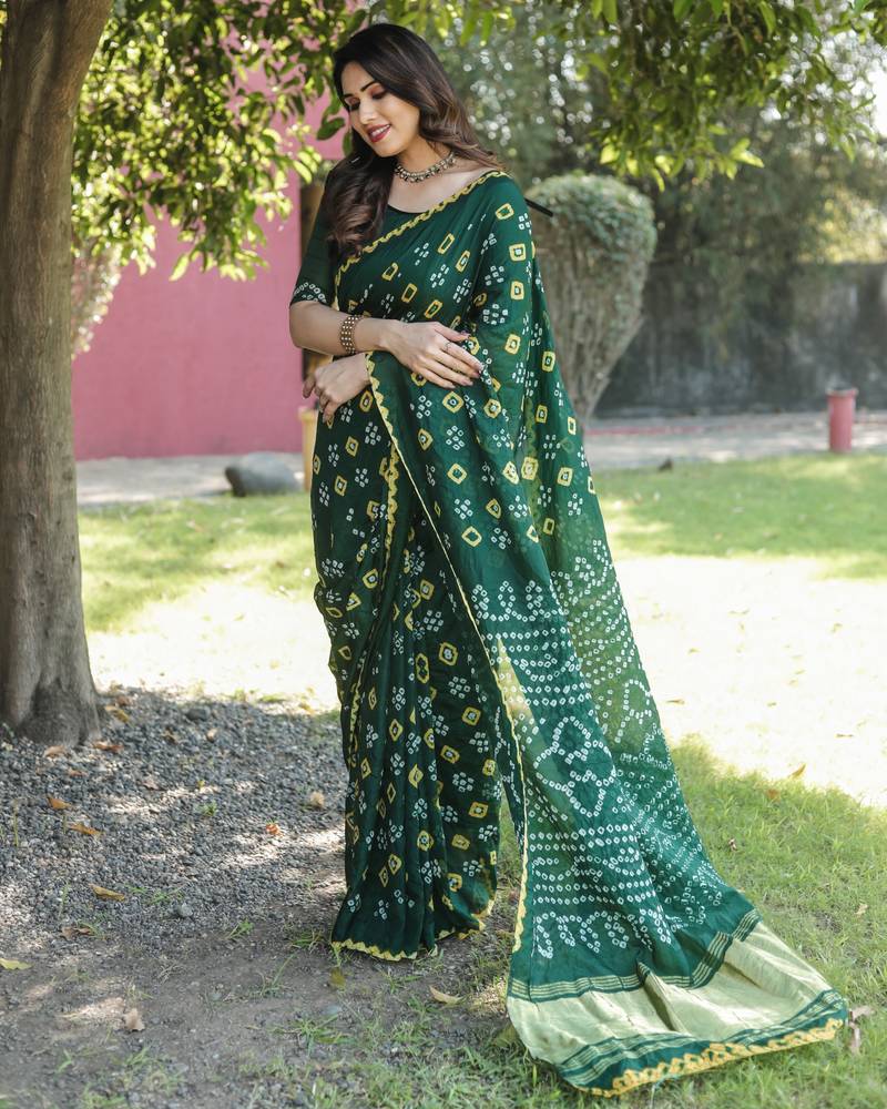 Anaita Green Woven Design Pure Bandhej Silk Saree With Blouse