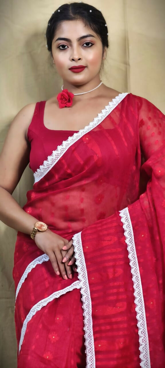 Exclusive Collection Beautiful Red Jaal Jamdani Grab2Buy 